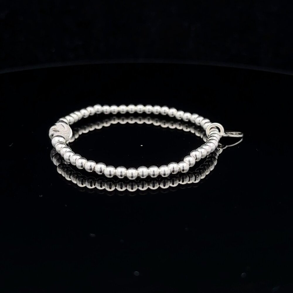 925 Sterling Silver Beaded Stretch Stacking Bracelet Minimalist - Picture 3 of 6